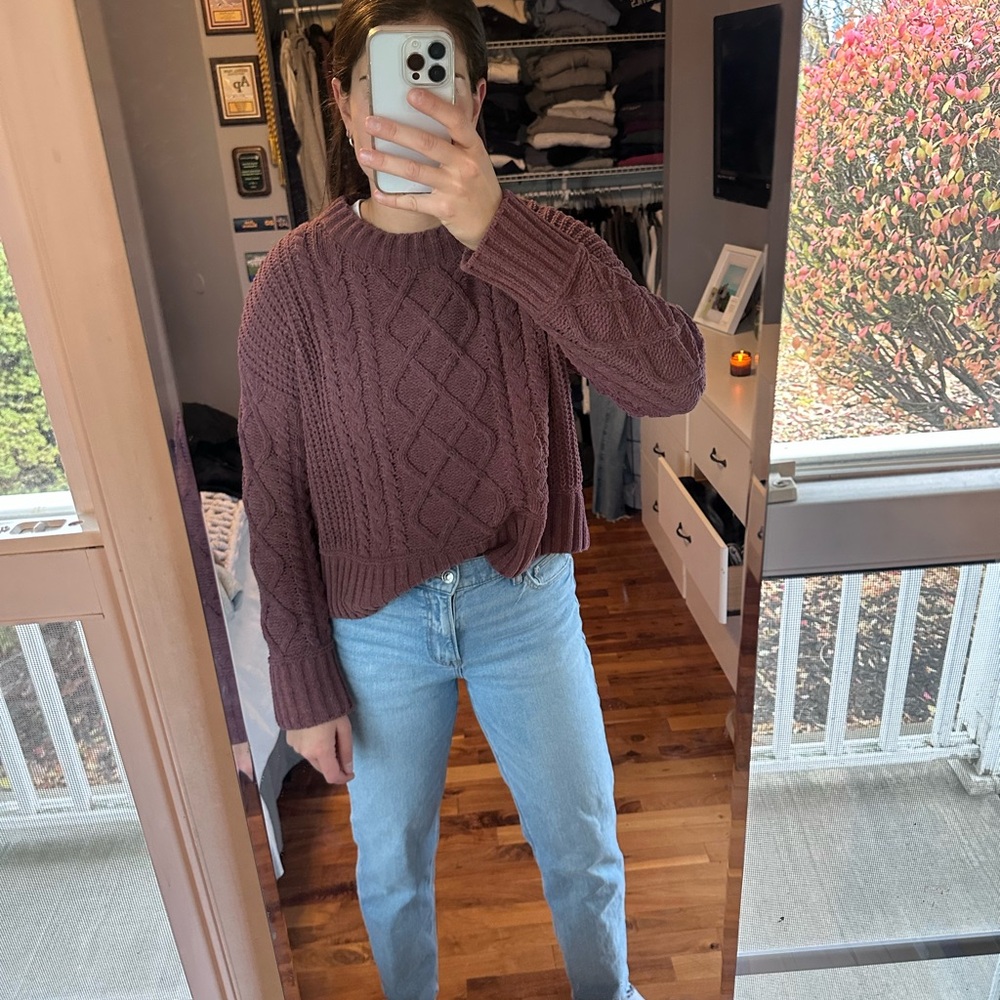 Hippie Rose Cable Knit Sweater in Plum